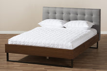 Load image into Gallery viewer, Baxton Studio Mitchell Rustic Industrial Walnut Wood Grey Fabric Dark Bronze Metal King Size Platform Bed
