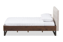 Load image into Gallery viewer, Baxton Studio Mitchell Rustic Industrial Walnut Wood Beige Fabric Dark Bronze Metal King Size Platform Bed
