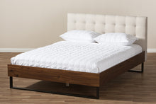 Load image into Gallery viewer, Baxton Studio Mitchell Rustic Industrial Walnut Wood Beige Fabric Dark Bronze Metal King Size Platform Bed
