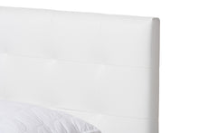 Load image into Gallery viewer, Baxton Studio Mitchell Rustic Industrial Walnut Wood White Faux Leather Dark Bronze Metal Queen Size Platform Bed
