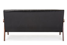 Load image into Gallery viewer, Baxton Studio Nikko Mid-century Modern Scandinavian Style Black Faux Leather Wooden 3-Seater Sofa
