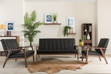 Load image into Gallery viewer, Baxton Studio Nikko Mid-century Modern Scandinavian Style Black Faux Leather 3 Pieces Living Room Sets
