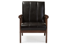 Load image into Gallery viewer, Baxton Studio Nikko Mid-century Modern Scandinavian Style Dark Brown Faux Leather Wooden Lounge Chair
