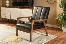 Load image into Gallery viewer, Baxton Studio Nikko Mid-century Modern Scandinavian Style Dark Brown Faux Leather Wooden Lounge Chair
