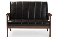 Load image into Gallery viewer, Baxton Studio Nikko Mid-century Modern Scandinavian Style Dark Brown Faux Leather Wooden 2-Seater Loveseat
