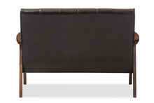 Load image into Gallery viewer, Baxton Studio Nikko Mid-century Modern Scandinavian Style Dark Brown Faux Leather Wooden 2-Seater Loveseat
