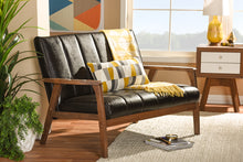 Load image into Gallery viewer, Baxton Studio Nikko Mid-century Modern Scandinavian Style Dark Brown Faux Leather Wooden 2-Seater Loveseat
