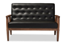 Load image into Gallery viewer, Baxton Studio Sorrento Mid-century Retro Modern Black Faux Leather Upholstered Wooden 2-seater Loveseat
