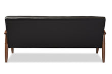 Load image into Gallery viewer, Baxton Studio Sorrento Mid-century Retro Modern Black Faux Leather Upholstered Wooden 3-seater Sofa
