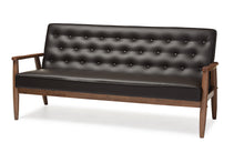 Load image into Gallery viewer, Baxton Studio Sorrento Mid-century Retro Modern Brown Faux Leather Upholstered Wooden 3-seater Sofa
