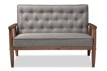 Load image into Gallery viewer, Baxton Studio Sorrento Mid-century Retro Modern Grey Fabric Upholstered Wooden 2-seater Loveseat
