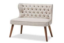 Load image into Gallery viewer, Baxton Studio Scarlett Mid-Century Modern Brown Wood and Light Beige Fabric Upholstered Button-Tufting with Nail Heads Trim 2-Seater Loveseat Settee
