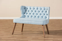 Load image into Gallery viewer, Baxton Studio Scarlett Mid-Century Modern Brown Wood and Light Beige Fabric Upholstered Button-Tufting with Nail Heads Trim 2-Seater Loveseat Settee
