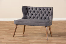 Load image into Gallery viewer, Baxton Studio Scarlett Mid-Century Modern Brown Wood and Dark Grey Fabric Upholstered Button-Tufting with Nail Heads Trim 2-Seater Loveseat Settee
