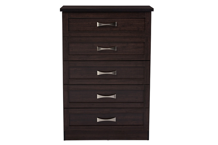 Baxton Studio Colburn Modern and Contemporary 5-Drawer Dark Brown Finish Wood Tallboy Storage Chest