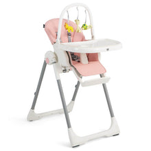 Load image into Gallery viewer, 4-in-1 Foldable Baby High Chair with 7 Adjustable Heights and Free Toys Bar-Pink

