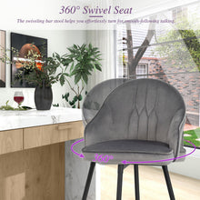 Load image into Gallery viewer, 2 Pieces 29.5 Inch Pub Height Swivel Velvet Bar Stools with Metal Legs-Gray
