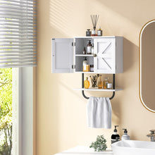 Load image into Gallery viewer, 2-Door Bathroom Wall-Mounted Medicine Cabinet with Open Shelf and Towel Rack-White
