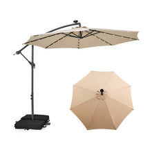 Load image into Gallery viewer, 10 Feet Cantilever Umbrella with 32 LED Lights and Solar Panel Batteries-Beige
