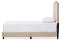 Load image into Gallery viewer, Baxton Studio Benjamin Modern and Contemporary Beige Linen Upholstered Twin Size Arched Bed with Nail Heads
