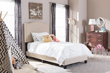 Load image into Gallery viewer, Baxton Studio Benjamin Modern and Contemporary Beige Linen Upholstered Twin Size Arched Bed with Nail Heads
