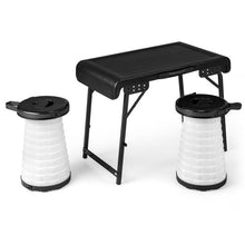 Load image into Gallery viewer, 3 Pieces Folding Camping Table Stool Set with 2 Retractable LED Stools-Black
