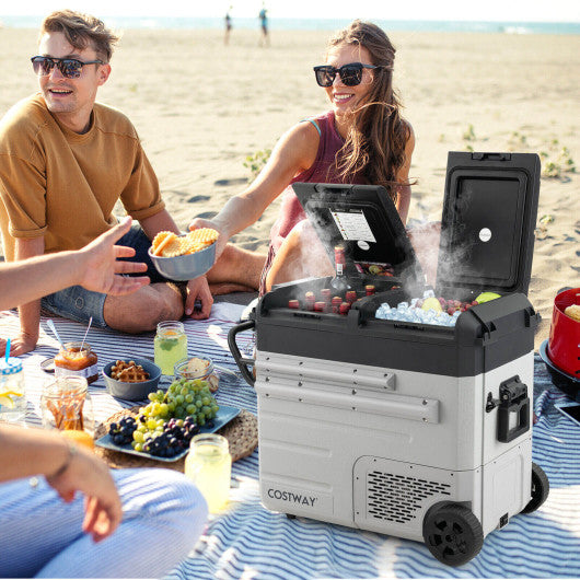 61 Quart Portable Car Refrigerator with Retractable Pull Handle-Black