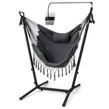 Load image into Gallery viewer, Height Adjustable Hammock Chair with Phone Holder and Side Pocket-Gray
