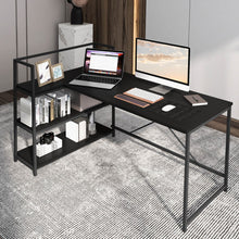 Load image into Gallery viewer, Reversible L Shaped Computer Corner Workstation with 3-Tier Open Shelf-Black
