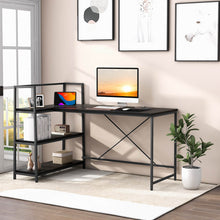 Load image into Gallery viewer, Reversible L Shaped Computer Corner Workstation with 3-Tier Open Shelf-Black
