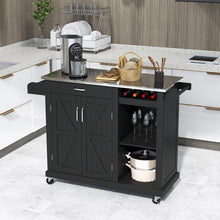 Load image into Gallery viewer, 2-Door Rolling Kitchen Island Cart with Stainless Steel Top and Wine Storage Shelf-Black
