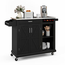 Load image into Gallery viewer, 2-Door Rolling Kitchen Island Cart with Stainless Steel Top and Wine Storage Shelf-Black
