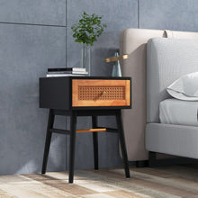 Load image into Gallery viewer, 1-Drawer Modern Bedside Table with Solid Wood Legs-Black
