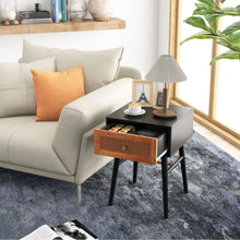 Load image into Gallery viewer, 1-Drawer Modern Bedside Table with Solid Wood Legs-Black
