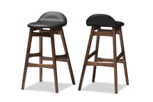 Load image into Gallery viewer, Baxton Studio Bloom Mid-century Retro Modern Scandinavian Style Black Faux Leather Upholstered Walnut Wood Finishing 30-Inches Bar Stool (Set of 2)
