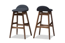 Load image into Gallery viewer, Baxton Studio Bloom Mid-century Retro Modern Scandinavian Style Dark Blue Fabric Upholstered Walnut Wood Finishing 30-Inches Bar Stool (Set of 2)
