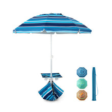 Load image into Gallery viewer, 6.5 Feet Patio Beach Umbrella with Cup Holder Table and Sandbag-Blue
