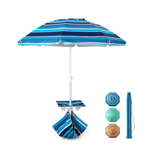 6.5 Feet Patio Beach Umbrella with Cup Holder Table and Sandbag-Blue