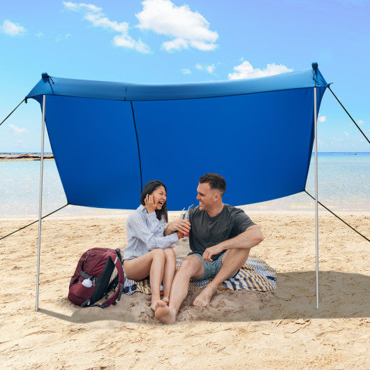7 x 7 Feet Family Beach Tent Canopy Sunshade with 4 Poles-Blue