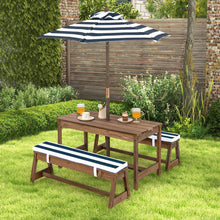 Load image into Gallery viewer, Kids Picnic Table and Bench Set with Cushions and Height Adjustable Umbrella-Blue

