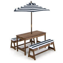 Load image into Gallery viewer, Kids Picnic Table and Bench Set with Cushions and Height Adjustable Umbrella-Blue
