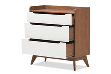 Load image into Gallery viewer, Baxton Studio Brighton Mid-Century Modern White and Walnut Wood 3-Drawer Storage Chest
