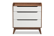 Load image into Gallery viewer, Baxton Studio Brighton Mid-Century Modern White and Walnut Wood 3-Drawer Storage Chest
