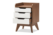 Load image into Gallery viewer, Baxton Studio Brighton Mid-Century Modern White and Walnut Wood 3-Drawer Storage Nightstand
