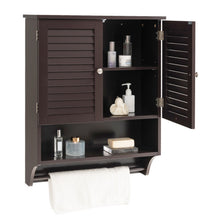Load image into Gallery viewer, 2-Doors Bathroom Wall-Mounted Medicine Cabinet with Towel Bar-Brown
