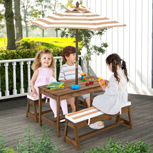 Load image into Gallery viewer, Kids Picnic Table and Bench Set with Cushions and Height Adjustable Umbrella-Brown
