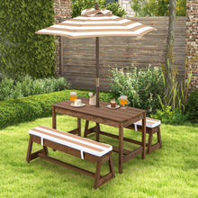 Load image into Gallery viewer, Kids Picnic Table and Bench Set with Cushions and Height Adjustable Umbrella-Brown
