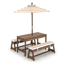 Load image into Gallery viewer, Kids Picnic Table and Bench Set with Cushions and Height Adjustable Umbrella-Brown
