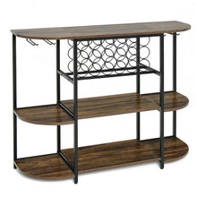Load image into Gallery viewer, 47 Inches Wine Rack Table with Glass Holder and Storage Shelves-Rustic Brown

