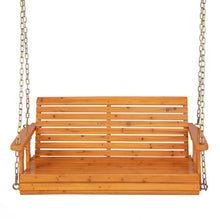 Load image into Gallery viewer, 2-Person Wooden Porch Swing with Hanging Chains for Garden Yard-Natural
